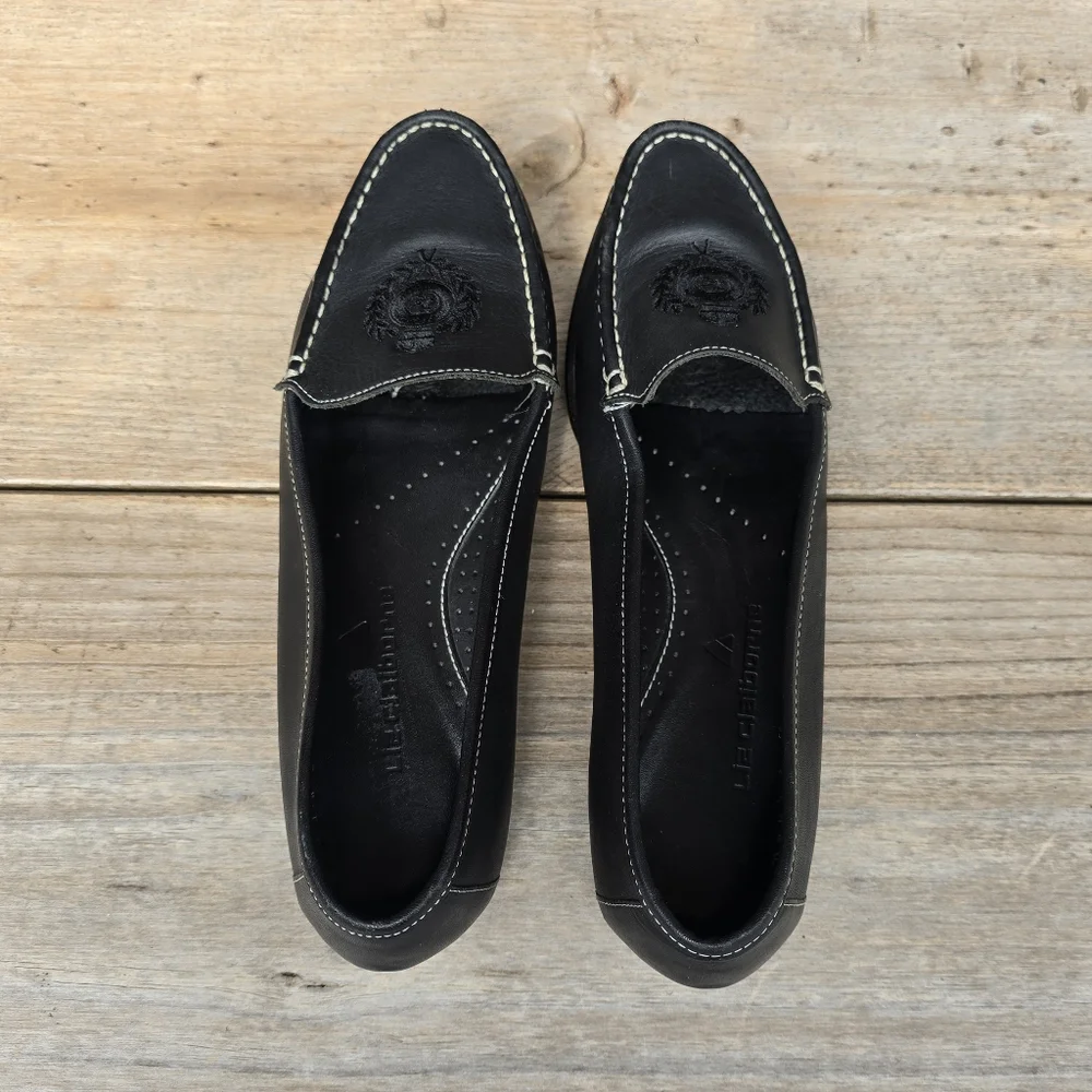 Liz Claiborne 90s Preppy Minimalist Black Leather Crest Comfort Loafers 8.5M
